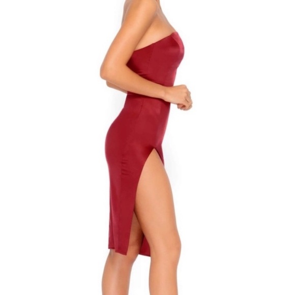 Oh Polly Red Satin High Slit Dress - Picture 1 of 6